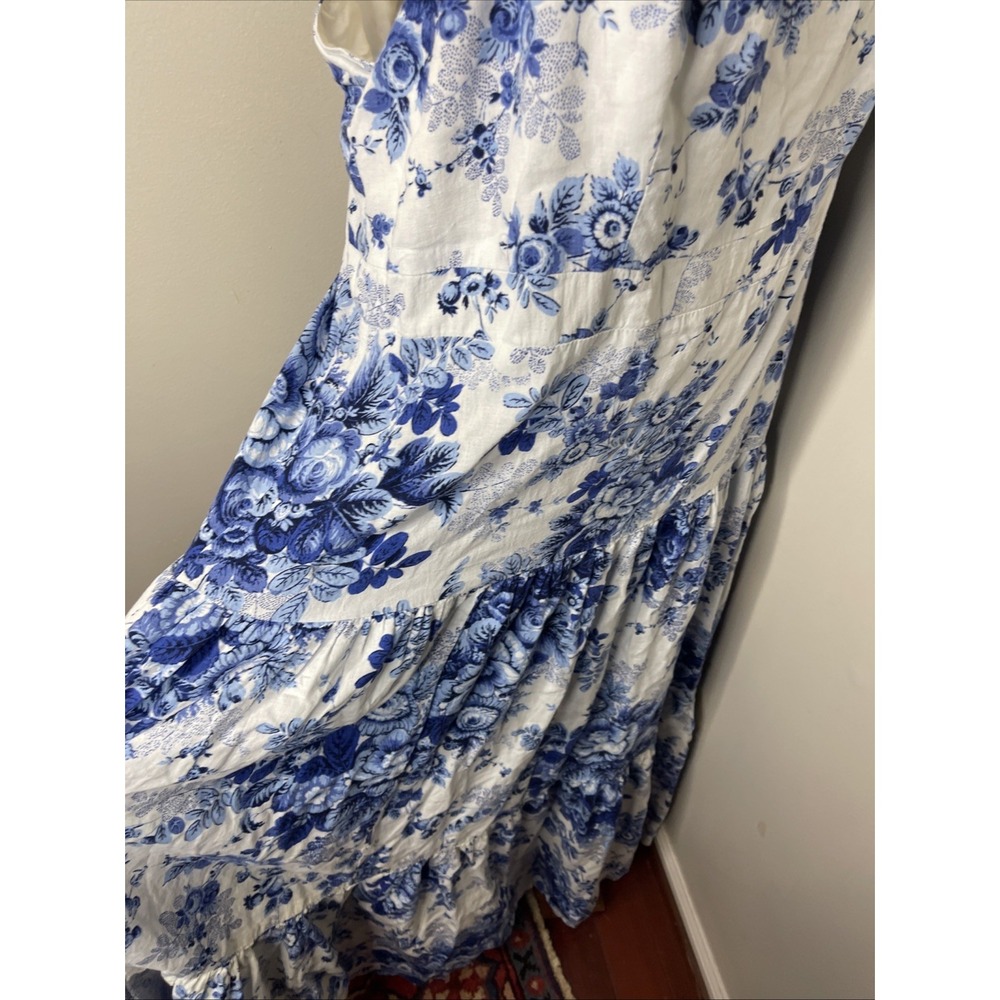 Plus Anthropologie 2X Maeve Blue White Floral Print Drop-Waist Dress - Picture 6 of 10